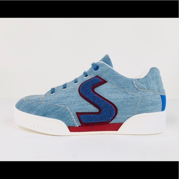 Stella McCartney Embroidered Denim Logo Sneakers - Picture 2 of 12